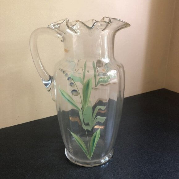 Antique Ruffled Edge Hand Painted Pitche - Picture 1 of 8